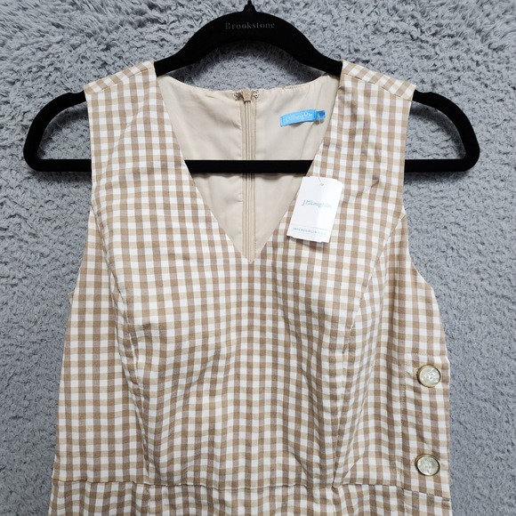 J. McLaughlin Paulson Dress Womens 4 Cuban Sand White Gingham Stretch NEW w/ Tag - Picture 9 of 14